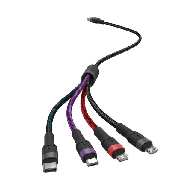 V-TAC POWER USB kábel 4v1 1,2m čierny